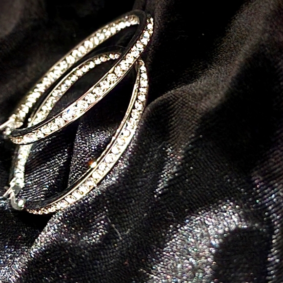 Stainless Steel In & Out Diamond Hoop Earrings - Picture 9 of 9